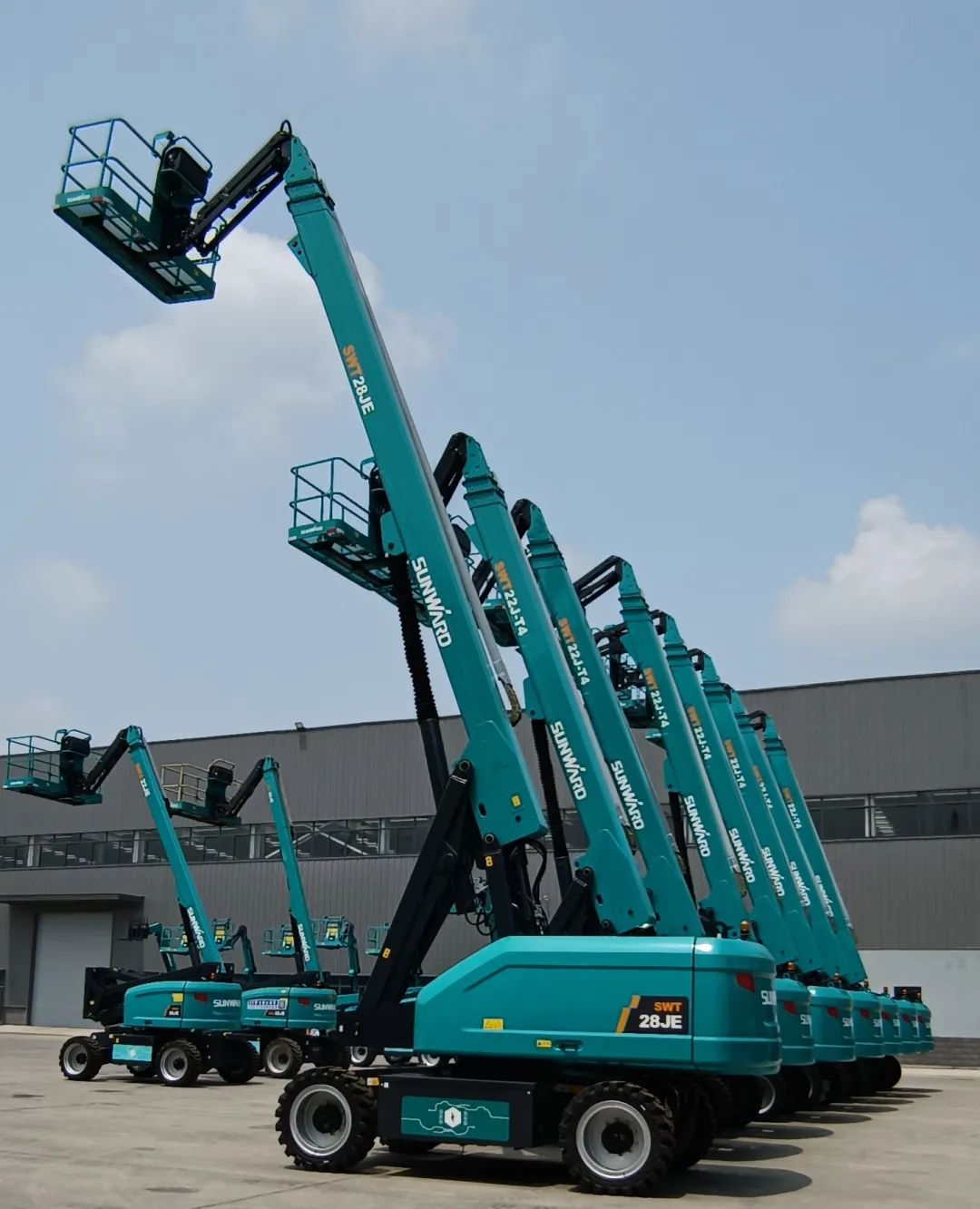 新能源家族再添“新丁”！3499拉斯维加斯线路智能三款电动臂式高空作业平台齐下线